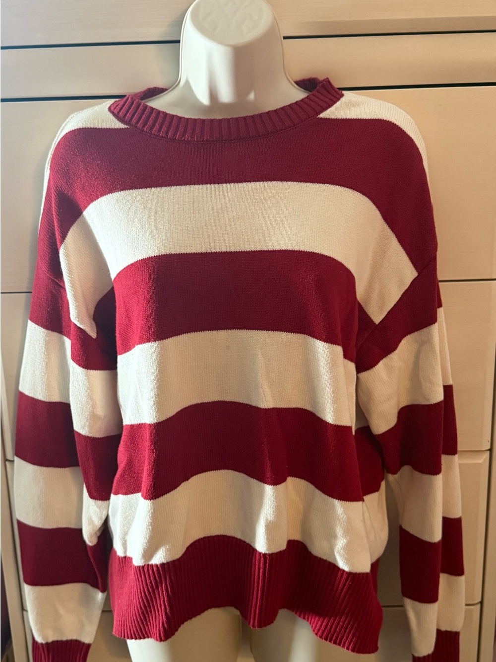 EDIKTED Red and Cream Striped Knit Sweater